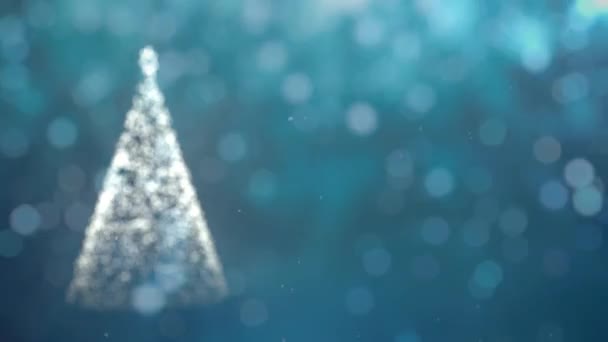 Animowane Tło Świąteczne Jasną Choinką Niebieskim Tle Opadającym Śniegiem Rozproszonymi — Wideo stockowe