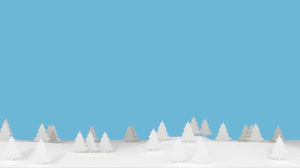 Looping Christmas Animation White Flat Pine Landscape Isolated Blue Background — Stock Video