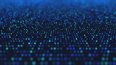 Dijital verileri temsil eden yanıp sönen mavi ışık noktalarının canlandırılmış soyut teknolojik arka planı