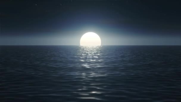 Animatie Volle Maan Boven Oceaan Nachts — Stockvideo