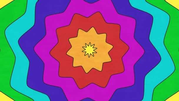 Looping Ram Ram Stil Animation Koncentriska Stjärnformer Med Färgerna Regnbågen — Stockvideo