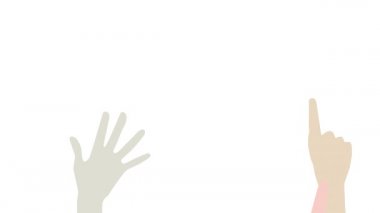 Animation of colored hands raised on white background
