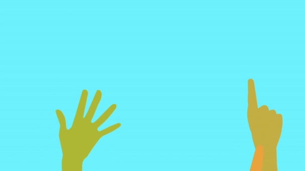 Animation Colored Hands Raised Blue Background — Vídeo de Stock