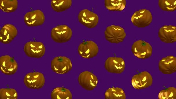 Animación Patrón Calabazas Halloween Animado Bucle Sobre Fondo Púrpura — Vídeo de stock