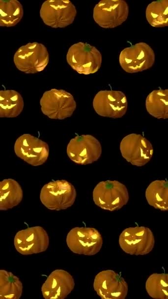 Animation Looped Animated Halloween Pumpkins Pattern Black Background Vertical Composition — Stock Video