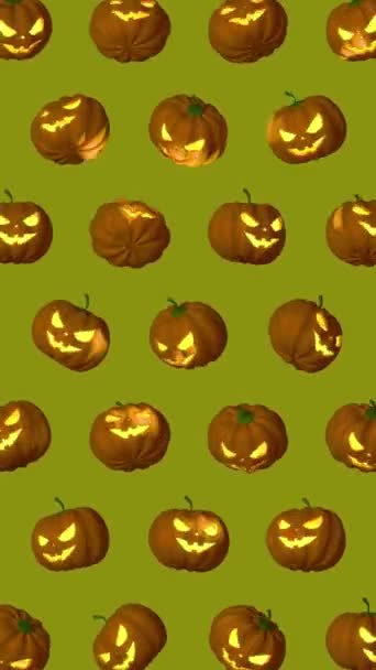 Animace Smyčka Animované Halloween Dýně Vzor Zeleném Pozadí Vertikální Kompozice — Stock video