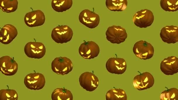 Animação Looped Animada Halloween Abóboras Padrão Fundo Verde — Vídeo de Stock
