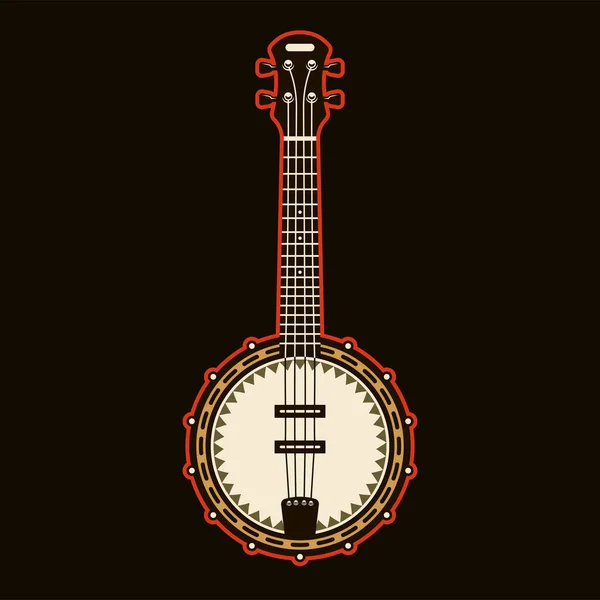 Banjo musikinstrument i färgad stil isolerad på mörk bakgrund vektor illustration — Stock vektor