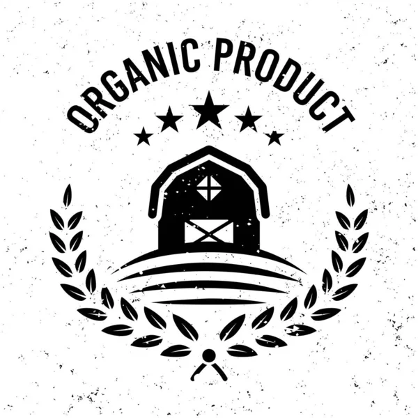 Granja y productos orgánicos vector emblema monocromo, etiqueta, insignia o logotipo en estilo vintage en el fondo con texturas grunge extraíbles — Vector de stock