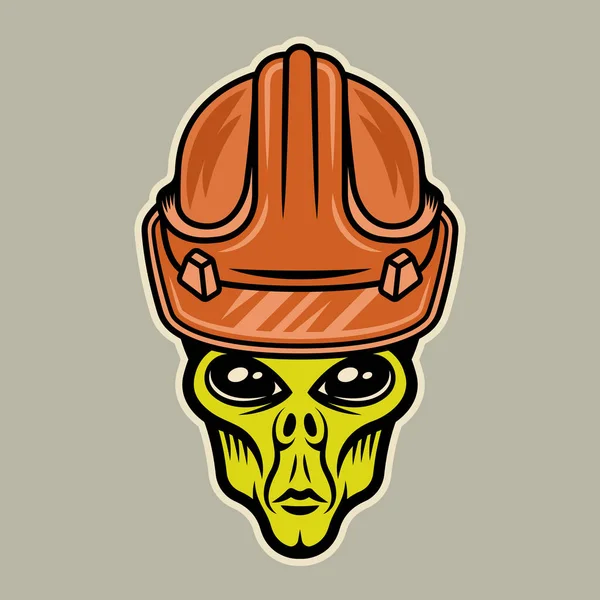 Alien in lavoratore hard hat vettoriale illustrazione in colorato stile cartone animato isolato su sfondo chiaro — Vettoriale Stock