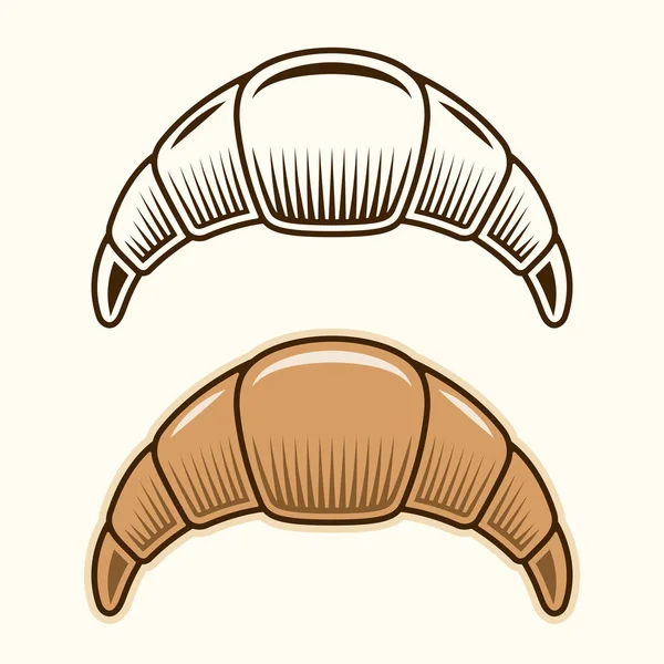 크로와 상 (Croissant) 의 벡터 그래픽 개체 또는 디자인 요소의 두 가지 스타일 모노크롬 과 색 — 스톡 벡터