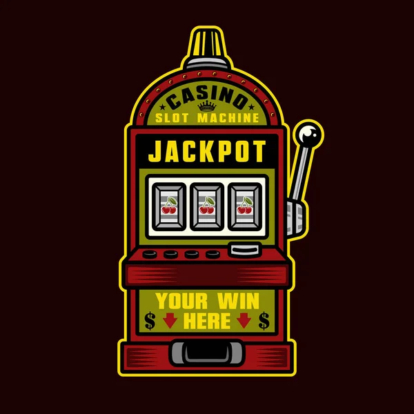 Slot machine casino jackpot vector object or design element in colorful style isolated on dark background — Stock Vector
