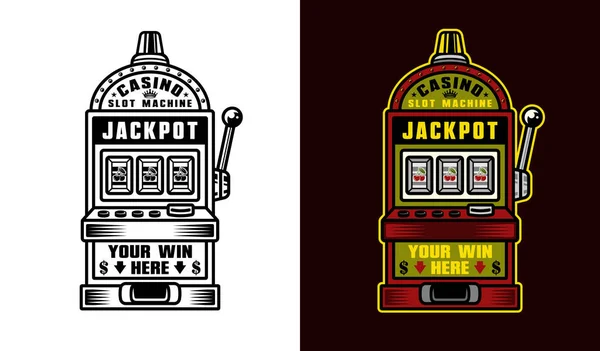 Slot machine casino jackpot two styles black on white and colorful on dark background vector illustration — 스톡 벡터