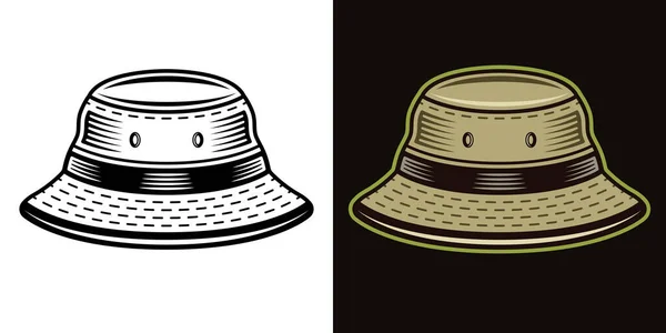 Bucket hat vector illustration in two styles black on white and colorful on dark background — Vetor de Stock