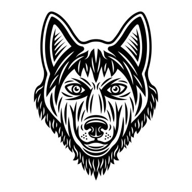 Beyaz arkaplanda izole edilmiş eski tek renkli köpek baş vektör illüstrasyonu