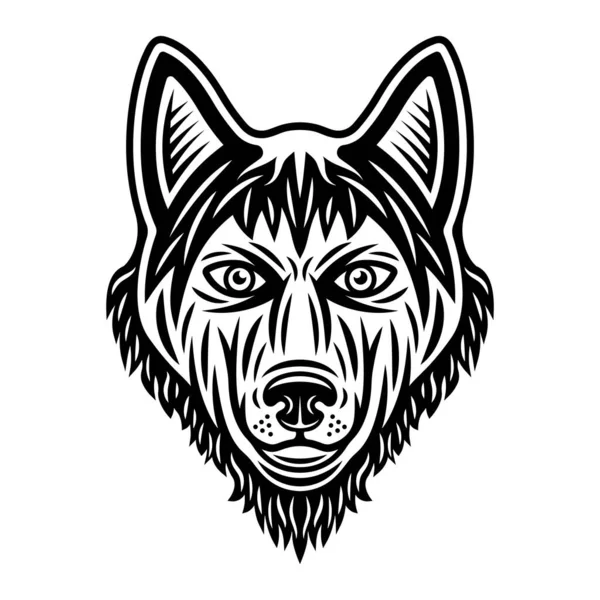 Husky Dog Head Vektor Illustration in Vintage-Monochrom-Stil isoliert auf weißem Hintergrund — Stockvektor