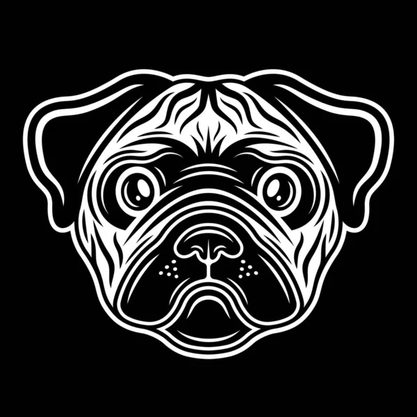 Pug cão cabeça vetor ilustração no estilo vintage no fundo escuro —  Vetores de Stock