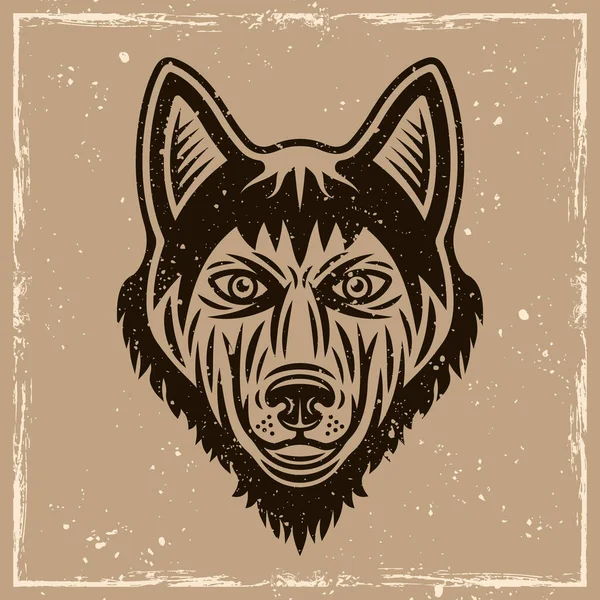 Husky hond hoofd vector illustratie in vintage stijl op de achtergrond met verwijderbare grunge texturen — Stockvector