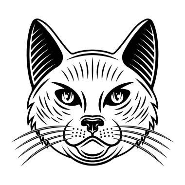 Beyaz arkaplanda izole edilmiş tek renkli kedi başı vektör illüstrasyonu