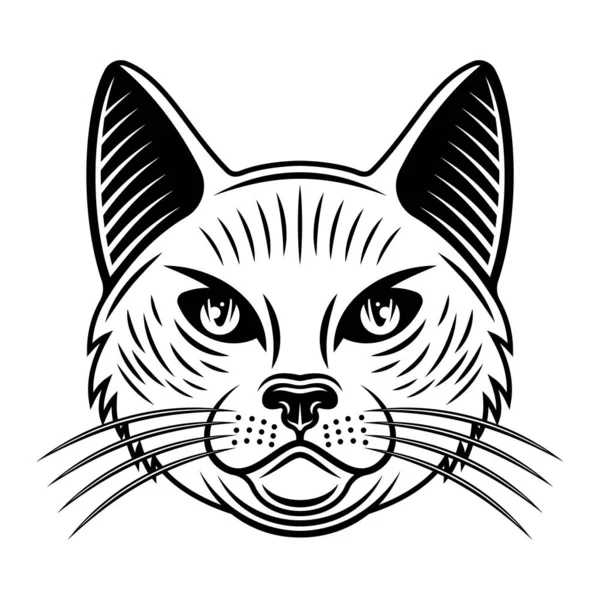 Katzenkopf-Vektorillustration im Vintage-monochromen Stil isoliert auf weißem Hintergrund — Stockvektor