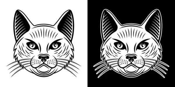 Katzenkopfvektor zwei Stile Illustration schwarz auf weiß und hell auf dunklem Hintergrund — Stockvektor