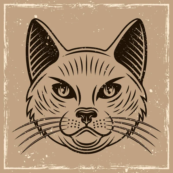 Katzenkopfvektorillustration im Vintage-Stil auf Hintergrund mit abnehmbaren Grunge-Texturen — Stockvektor