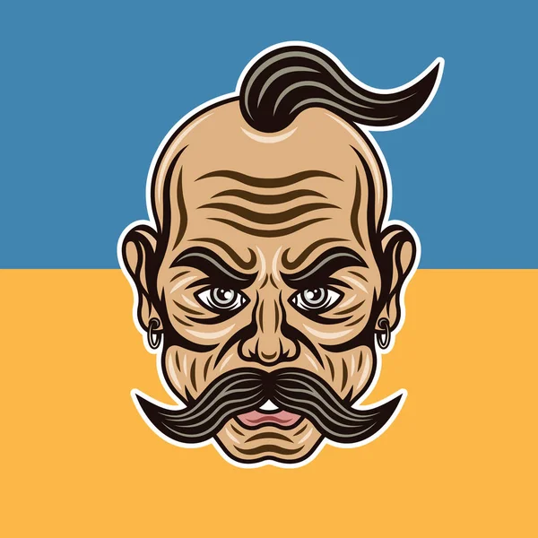 Kozak met snor vector illustratie in kleurrijke cartoon stijl op geel blauw Oekraïense vlag achtergrond — Stockvector