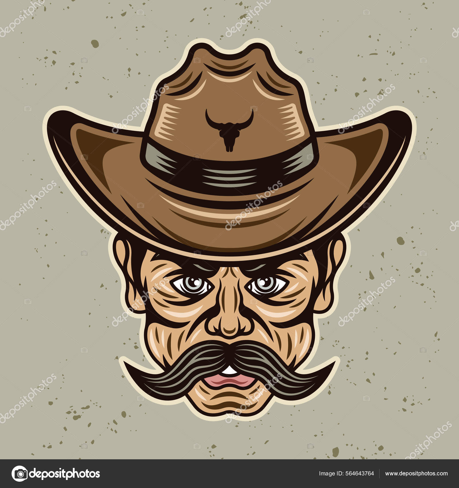 Cowboy man head with mustache in hat vector illustration in colored cartoon  style on light background Stock Vector Image by ©Flat_Enot #564643764