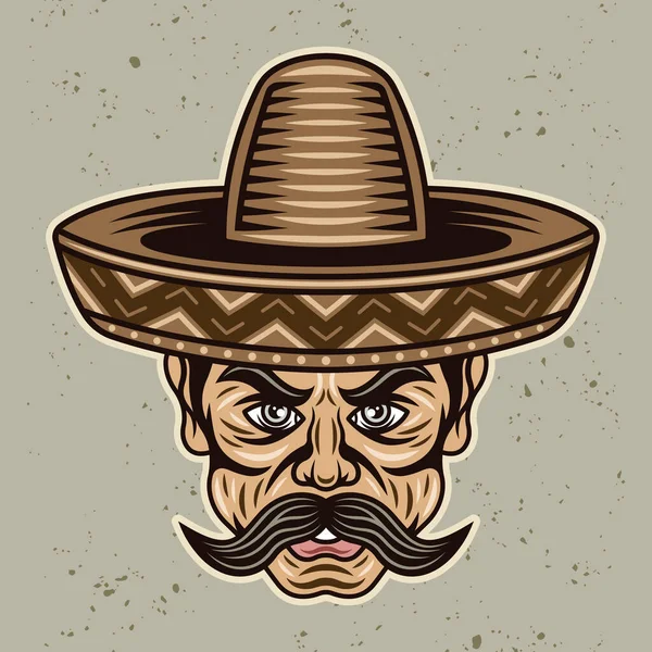 콧수염을 하고 색색 만화 스타일의 솜브레로 모자 벡터 그림을 그리는 멕시코 남자 — 스톡 벡터