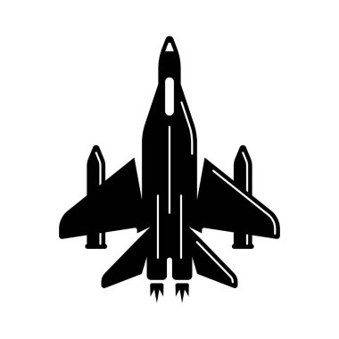 Savaşçı uçak vektör illüstrasyonu klasik monokrom stili beyaz arkaplanda izole