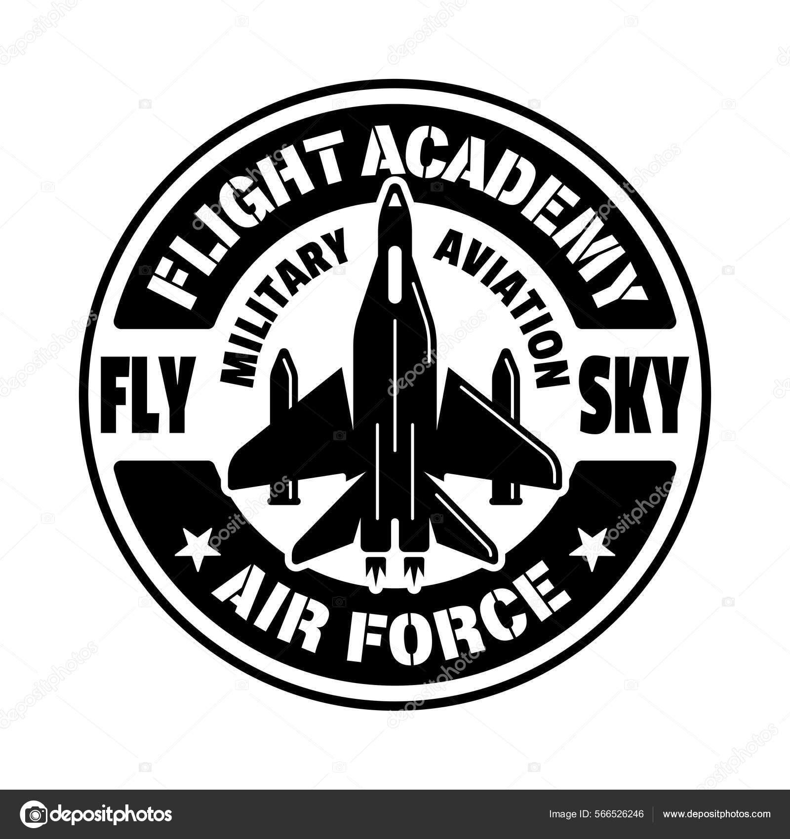 Military aviation, flight academy vector emblem, badge, label, logo or