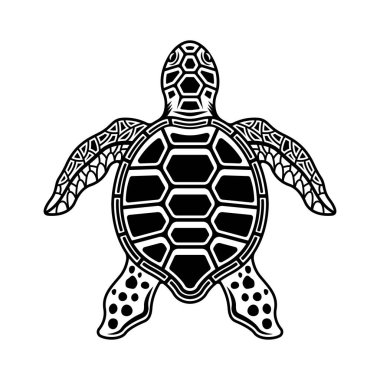 Beyaz arkaplanda izole edilmiş klasik tek renkli deniz kaplumbağası vektör çizimi