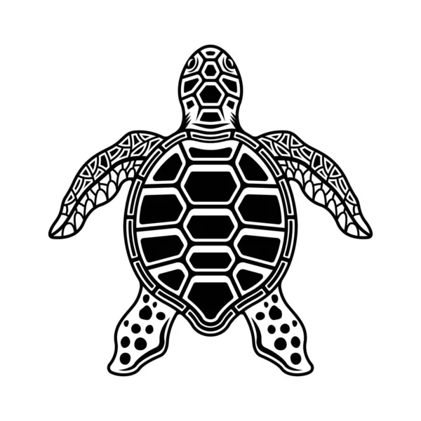 Beyaz arkaplanda izole edilmiş klasik tek renkli deniz kaplumbağası vektör çizimi