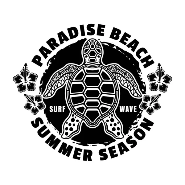 Paradise Beach Vector Vintage Emblem Label Badge Logo Sea Turtle — Stock Vector