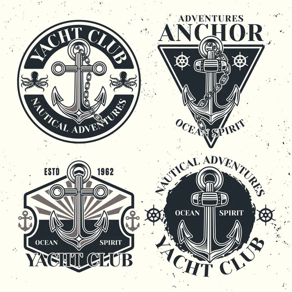 Yacht Club Set Vector Emblems Labels Badges Logos Monochrome Vintage — Stock Vector
