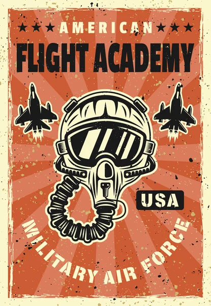 Винтажный Плакат Военной Авиационной Академии Шлемом Пилота Слоистые Векторные Иллюстрации — стоковый вектор