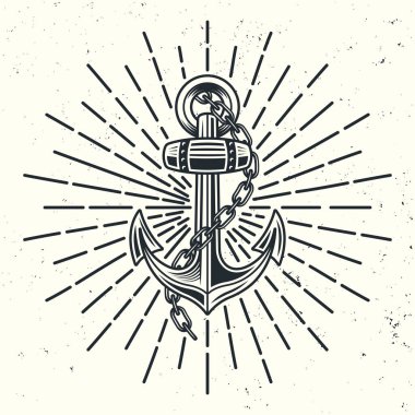 Vintage monokrom stil vektör illüstrasyonunda zincir ve ışınlı dayanak noktası ışıkta izole edildi