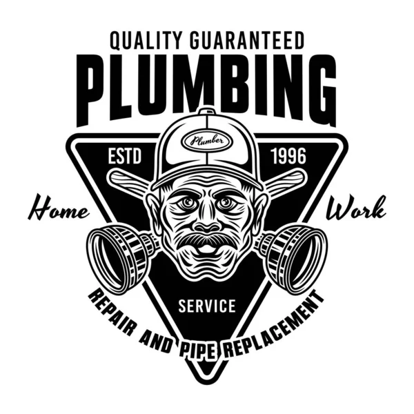 Plumbing Service Pipe Replacement Vector Vintage Emblem Label Badge Logo — Stok Vektör