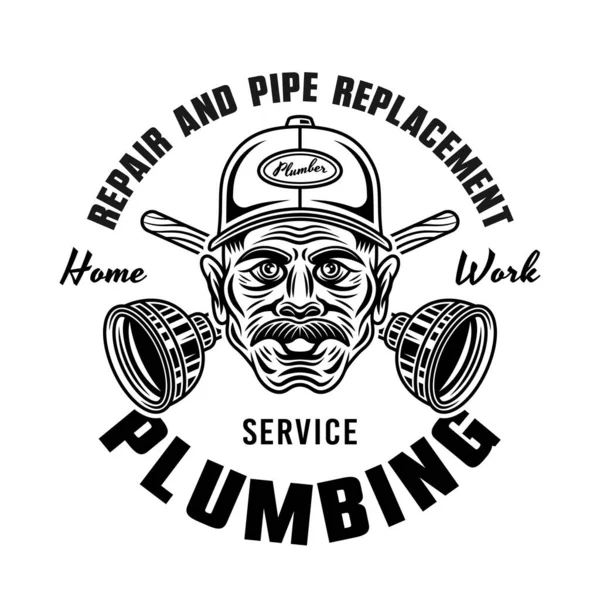 Plumber Man Cap Hat Two Crossed Plungers Vector Vintage Emblem — 图库矢量图片