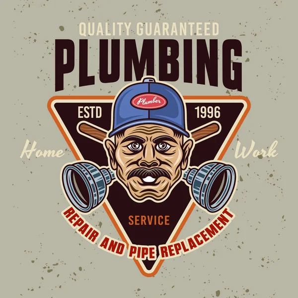 Plumbing Service Pipe Replacement Vector Vintage Emblem Label Badge Logo — 图库矢量图片