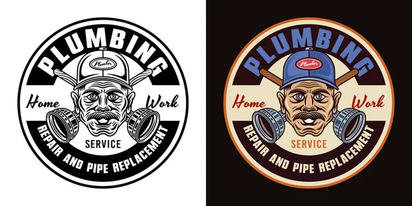 Plumbing Service Pipe Replacement Vector Vintage Emblem Label Badge Logo — Stock Vector