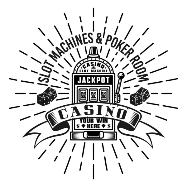 Slot Machine Casino Jackpot Vector Emblem Badge Label Logo Vintage — Vector de stock