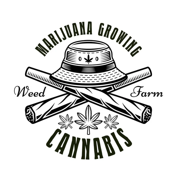 Two Crossed Weed Joints Bucket Hat Vector Emblem Badge Label — Image vectorielle