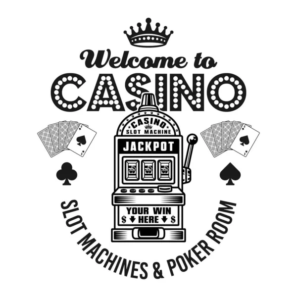 Casino Vector Emblem Badge Label Logo Slot Machine Vintage Monochrome — Vector de stock