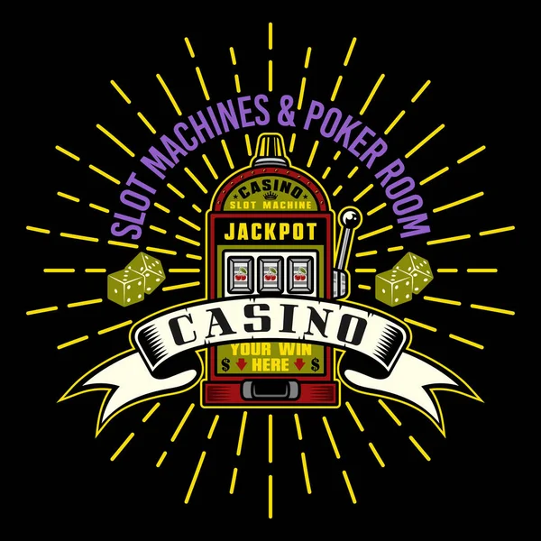 Casino Vector Emblem Badge Label Logo Slot Machine Colorful Style — Wektor stockowy
