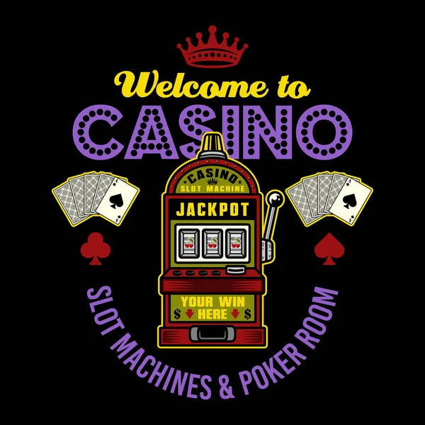 Casino Vector Emblem Badge Label Logo Slot Machine Colorful Style — Vector de stock