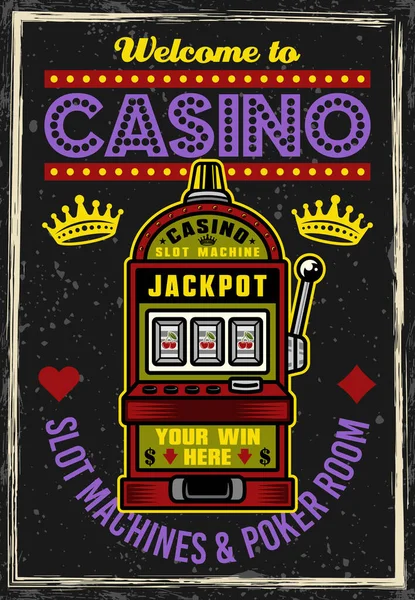 Slot Machine Vintage Poster Casino Vector Illustration Grunge Text Separate — Vector de stock