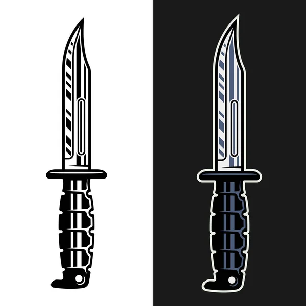 Combat Knife Set Vector Objects Two Styles Monochrome White Colorful — Stock Vector