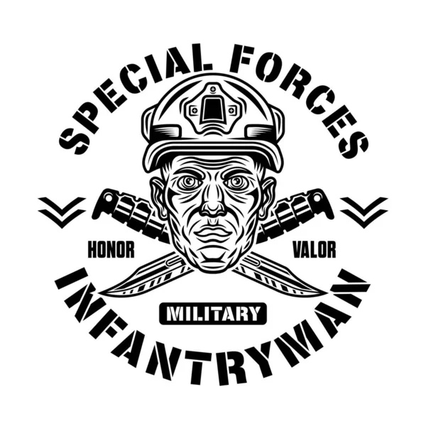 American Infantryman Vector Vintage Emblem Label Badge Logo Soldier Head — ストックベクタ