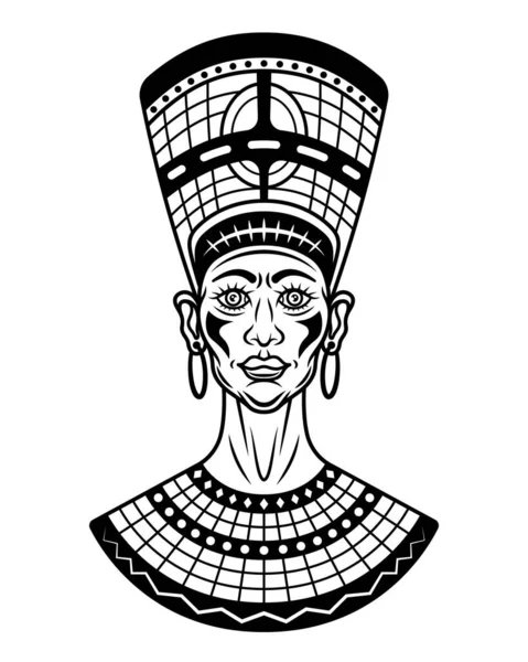 Antiga Rainha Egípcia Nefertiti Vetor Ilustração Estilo Monocromático Vintage Isolado —  Vetores de Stock